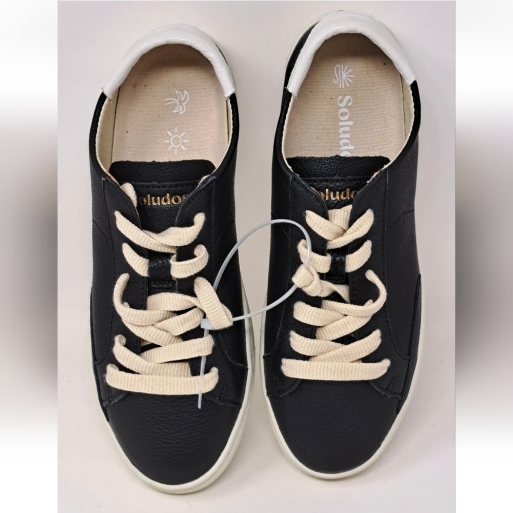 Soludos Ibiza Black Leather Lace Up Size 5.5 New
